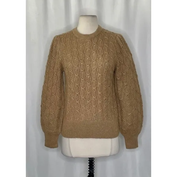 NWT!! J. CREW Balloon Sleeve Cable Knit Sweater Pale‎ Clay Tan Brown X-Small - Image 2
