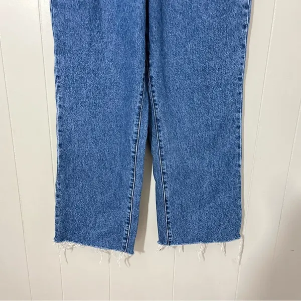 White Fox High Rise Wide Leg Jeans Blue Raw Hem Size M - Image 2