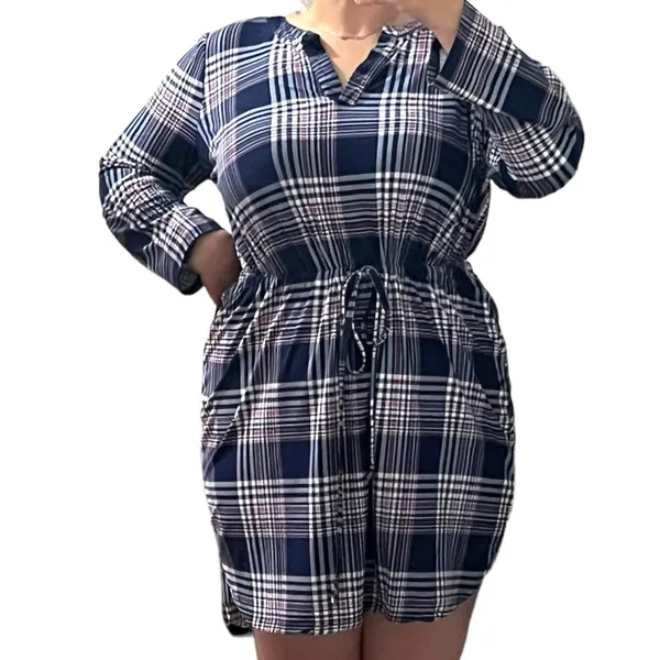Bobbie Brooks Plus Size (1X) Roll Tab Sleeve Elastic Waist Tie Blouson Dress - Image 13