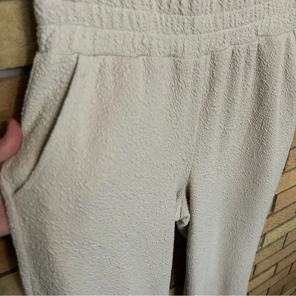 Sundays Pryn Pants Loungewear Wide Leg Crinkle Terry Fabric Beige Size Small - Image 3