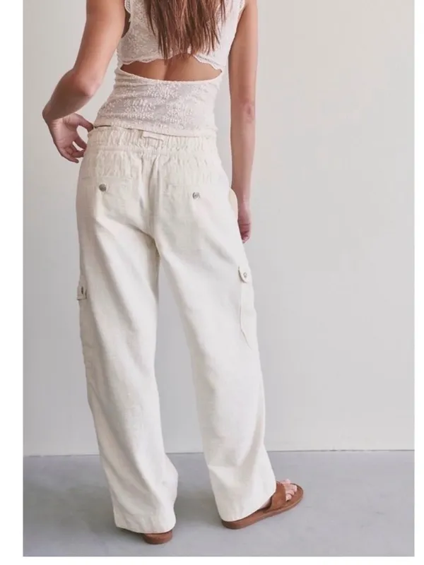 Free People We The Free Park Ave Cargo Pants – Ivory – Size Large - Image 3