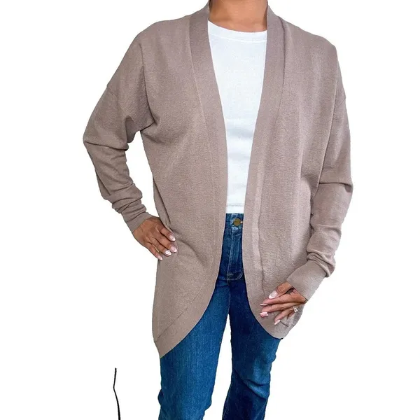 Babaton Taupe Open Front Long Cocoon Cardigan XS - Image 2