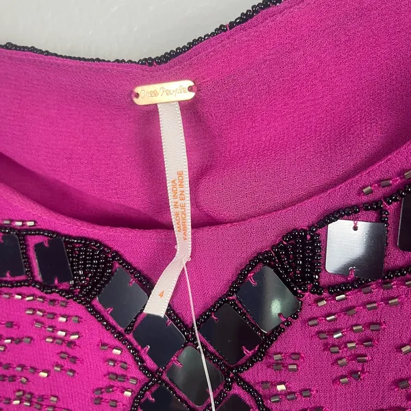 Free People SPEAK EASY Size 4 Pink Sequins Beads Mini NEW FLAWED - Image 4