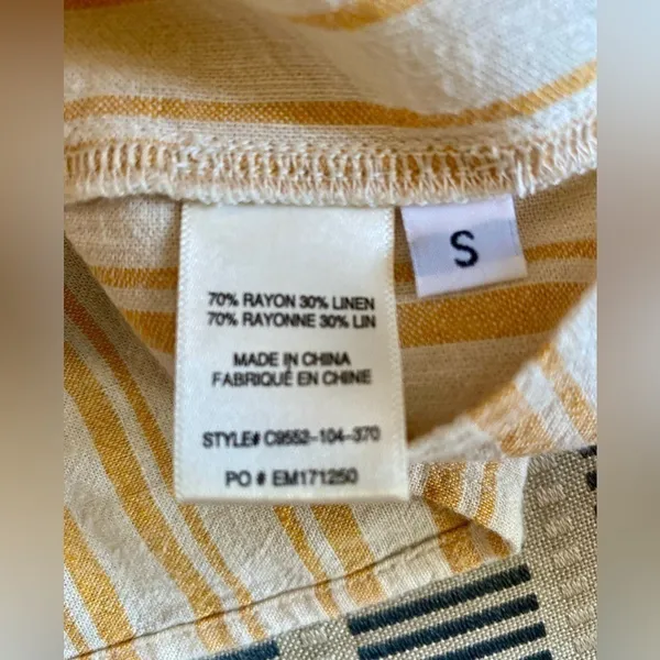 Anthropologie Cloth & Stone Yellow Striped Front Tie Crop Top Shirt - Image 7