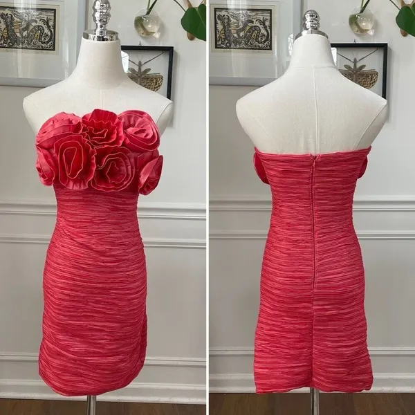 Arden B Melon Coral Plise Petal BodyCon Mini Dress S - Image 2