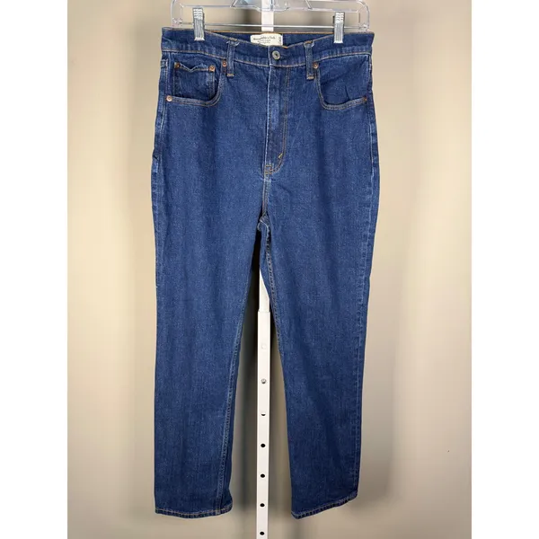 Abercrombie‎ & Fitch High Rise Straight Jeans Dark Wash Cropped 30 Y2K - Image 2