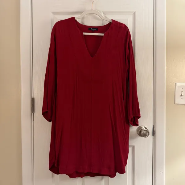 Madewell Red Du Jour Long Sleeve Tunic Shirt Dress Small - Image 3