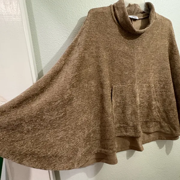 Zara Turtleneck Poncho Textured Brown Knitwear Size M - Image 3