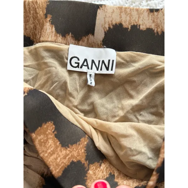 Ganni Animal Print Ruched Mesh Pencil Skirt Size M EU 36 - Image 3