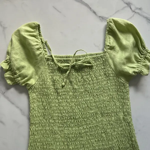 Faithfull The Brand Cette Linen Smocked Mini Dress lime Green Size 4 Coquette - Image 6
