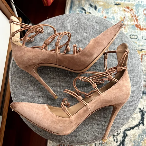 gianvito rossi marquis suede pumps straps size 38.5 38 1/2 dust pink - Image 7