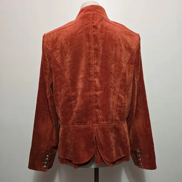 Dressbarn Jacket XL Rust Orange Faux Suede Ruffle Military Victorian Steampunk - Image 5