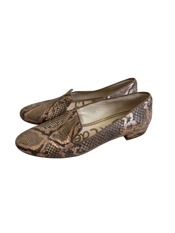 SAM EDELMAN Snake Print Leather Tan Loafers Flats Size 8 - Image 7