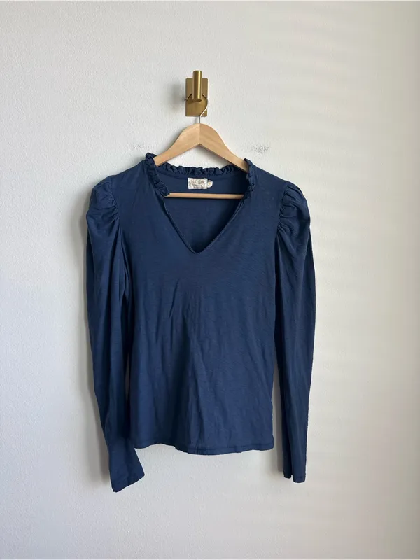 Nation LTD Tamira Elizabethan Tee Ocean Blue Ruffle Pima Cotton Top Medium - Image 9