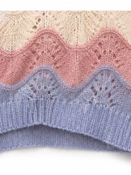 Entro Women’s Small Oversized Pastel Chevron Open Knit Sweater Pink Blue Cream - Image 4