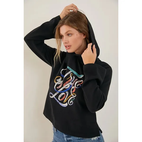 Anthropologie Super Nice Letters True Love Cropped Graphic Hoodie M Sweatshirt‎ - Image 2