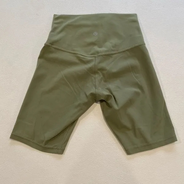 Lululemon High Rise Biker Shorts Women Size 4 Olive Green Stretch Athletic - Image 2