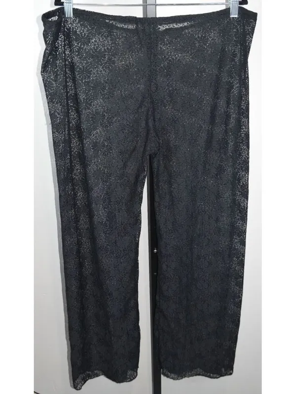 Unbranded Sheer Lace Wide Leg Pants, Black Floral, One Size (up to 44" waist) - Image 3