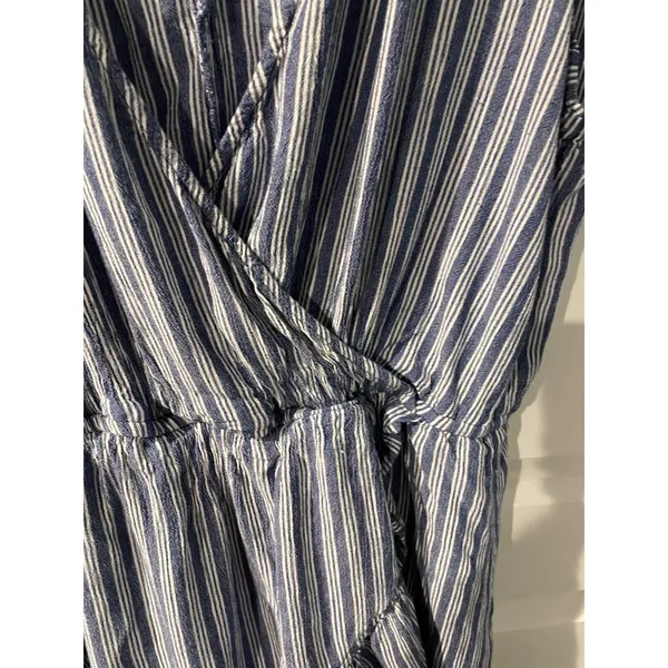 American Eagle Mini Dress Striped Blue White Ruffle Flutter Sleeve Large Coastal - Image 3
