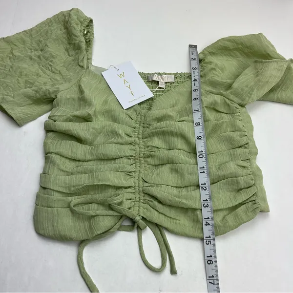 WAYF Secrets Kept Gathered Flutter Sleeve Top‎ XS Green Coquette NEW *TINY FLAW - Image 12