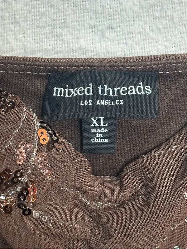 Mixed Threads Los Angeles XL Brown Sequin Embellished Sheer Babydoll Cami TopNWT - Image 7