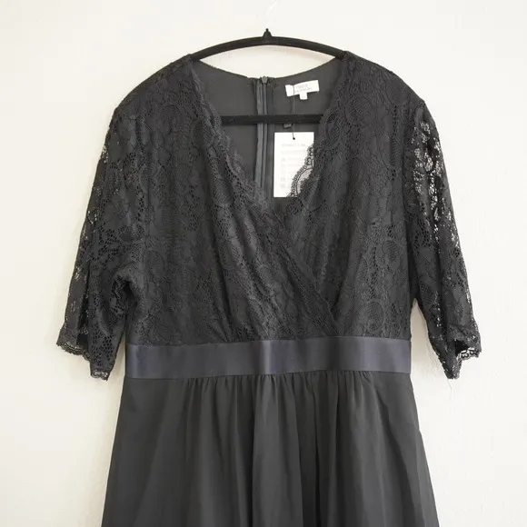 Pinup Fashion Black Lace Chiffon‎ V-Neck Cocktail Dress Plus Size 16W NWT Vixen - Image 2