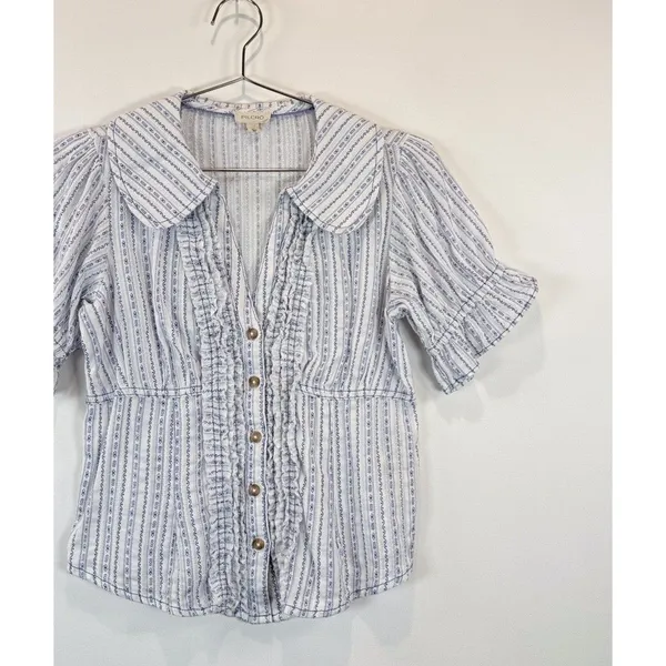 Anthropologie Pilcro Womens Top Blue The Keira Waisted Tuxedo Front Blouse XS - Image 7