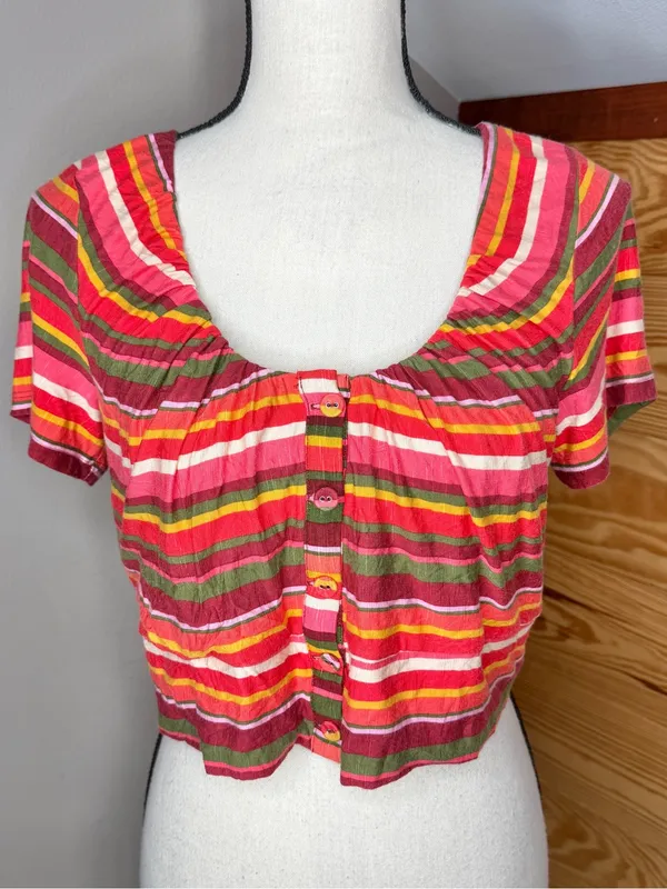 BCBGeneration BCBG Striped Button Up Crop Top Shirt Medium M NWOT Multicolor - Image 2