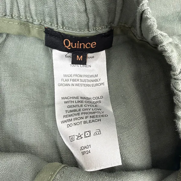 Quince Pants Womens Size M Green 100% Linen Elastic Waist Tapered Leg Casual - Image 6