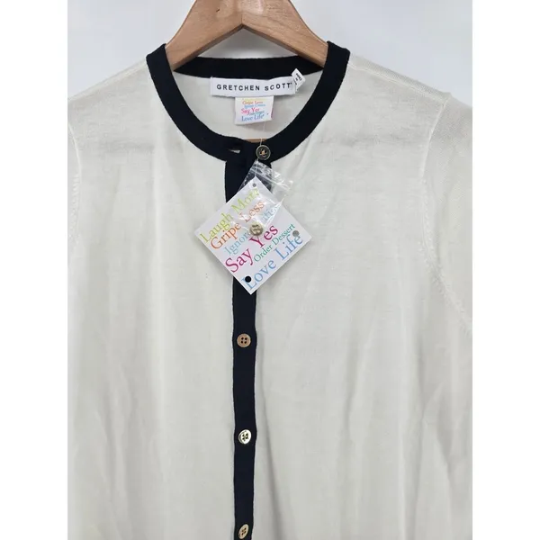 Gretchen Scott Cardigan Womens S Cherry On Top White Black Button Down NEW - Image 5