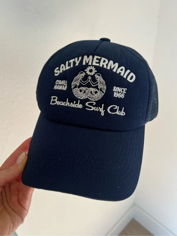 Anthropologie X Worn/West Salty Mermaid Trucker Hat Adjustable In Navy NWT - Image 4