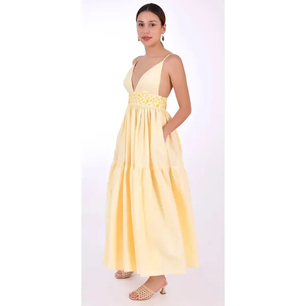 Fanm Mon NWT Ruzgar Light Yellow Embroidered Cotton Maxi Dress‎ XS - Image 7