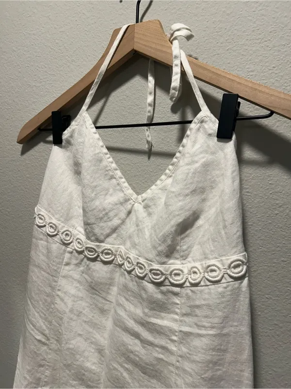 J. Crew Size 6 White Halter Tiered Linen Dress - Image 2