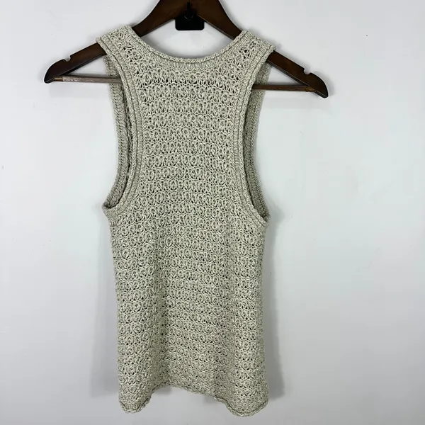 Aerie Crochet Knit Tank Top Womens Medium Beige Boho Racerback Scoop Neck Summer - Image 2