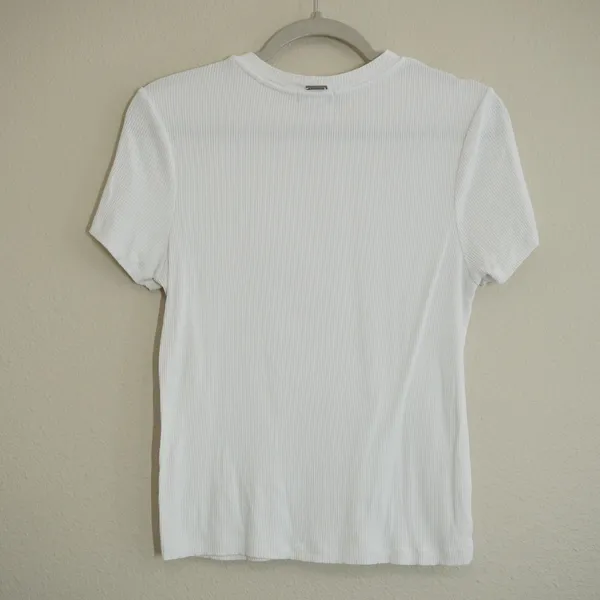 Prana Women's Size Large White Ribbed Short Sleeve Crew Neck T-Shirt Casual Soft - Image 4