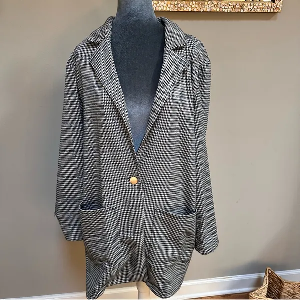 Sanctuary Anthropologie Blazer Womens XL Long Jacket Pockets Houndstooth Button - Image 2