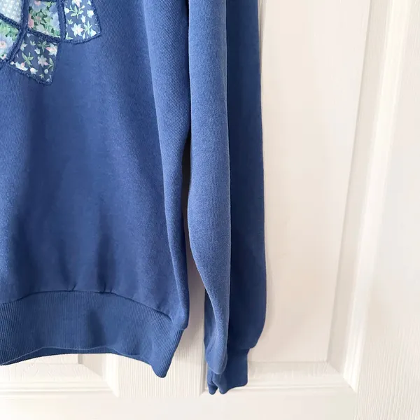 Jerzees Vintage Blue Crew Sweatshirt Embroidered Floral Patchwork Starburst Med - Image 5