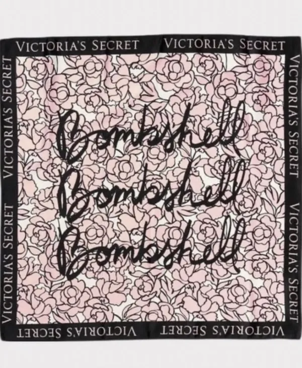 Victoria's Secret Pink and Black Floral Logo Bombshell Silk Scarf - Image 2