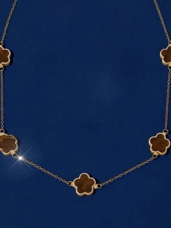 18K Gold Plated Brown Flower Necklace SET Stainless steel Womens Jewelry - Image 4