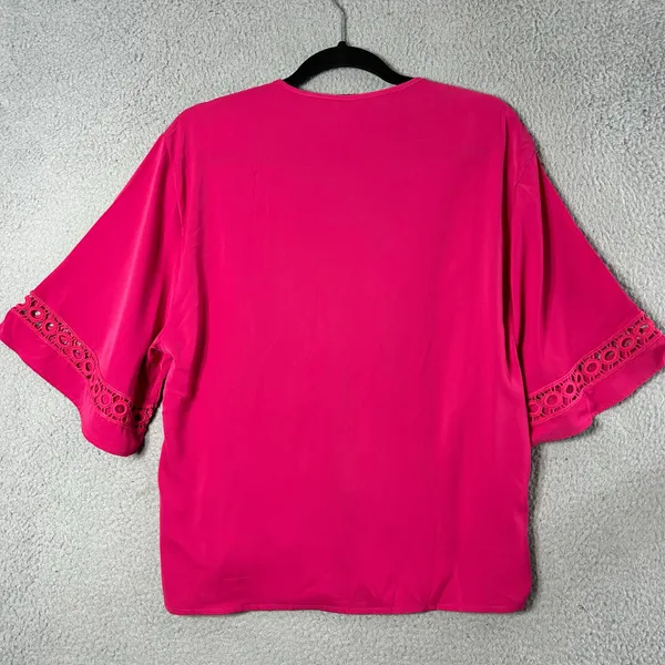 Womens‎ Top M Pink V Neck Pullover Short Sleeve Top Casual Careerwear Flowy - Image 2