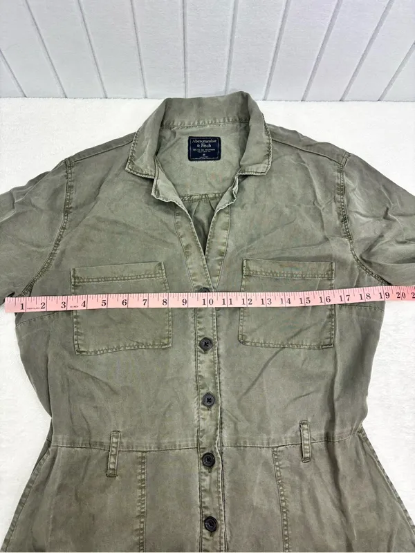 Abercrombie & Fitch Olive Green Button-Front Utility Jumpsuit Size M - Image 7
