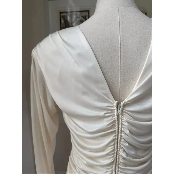 Vintage 80s Susan Roselli for Vijack Grecian Goddess Slinky Dress Ivory Rhinesto - Image 6