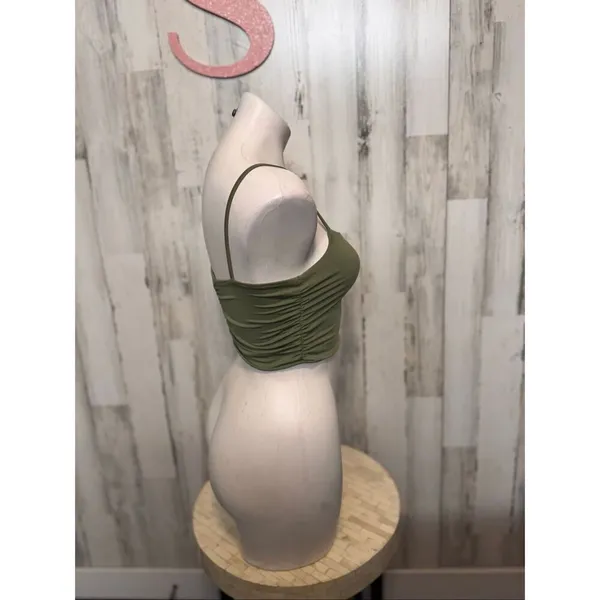 Olive Green Ruched Crop Top & Skirt Set Size Small 2-Piece Matching Outfit - Image 8