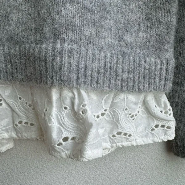 Sezane Alfred Kid Mohair Merino Knit Jumper Sweater Gray V Neck Size Small - Image 4