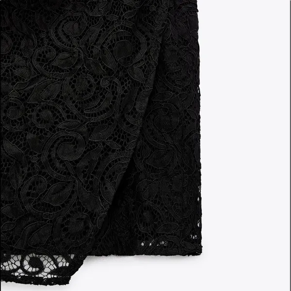 Zara LACE MINI High Waist Skirt Side Ruching Asymmetric Hem Faux Leather Waist - Image 6