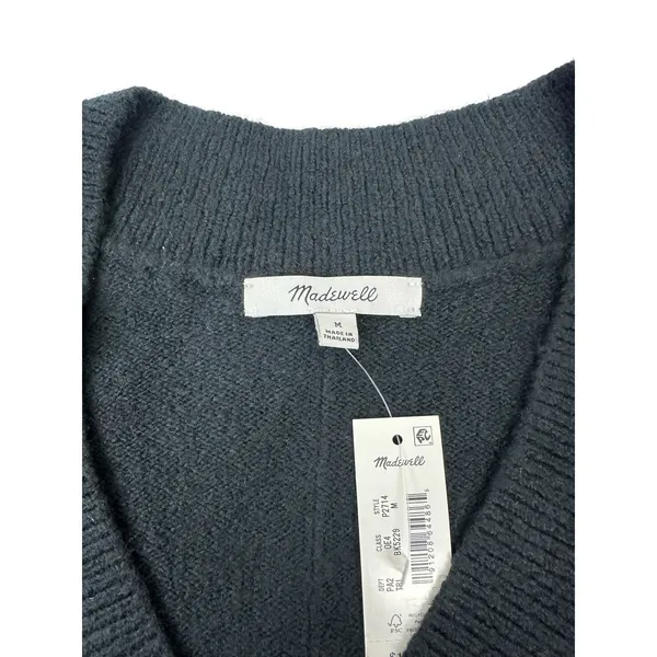 NWT Madewell Calina Deep V-Neck Sweater Black Size Large Merino Wool Long Sleeve - Image 4