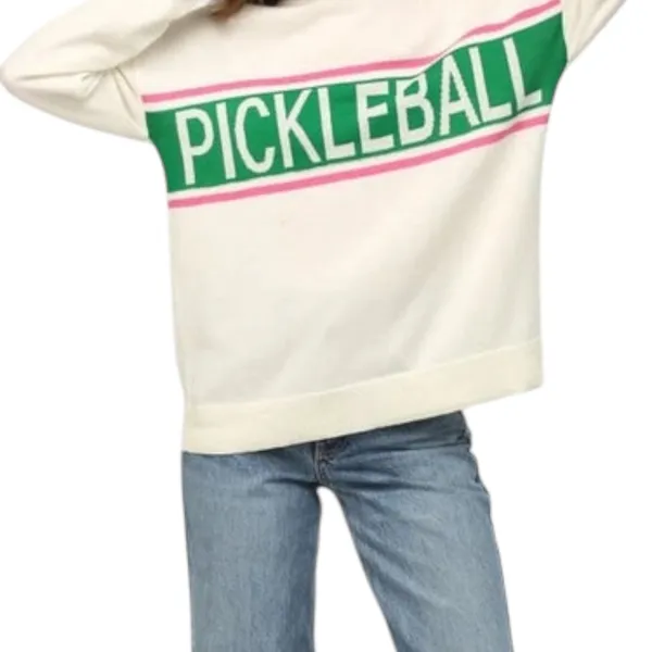 Fate Pickleball Spellout Crewneck Sweater Ivory Green Pink Lightweight Size S - Image 2