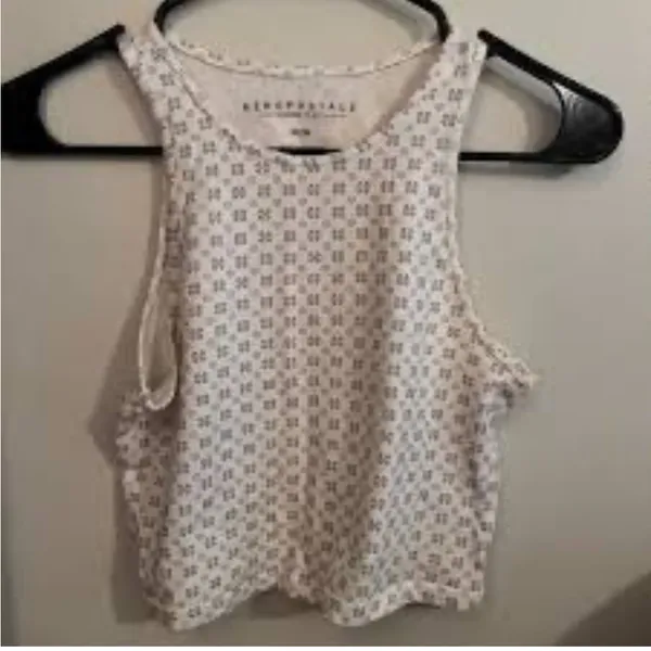 Aeropostale White & Black Patterned Crop Tank Top | Medium - Image 6