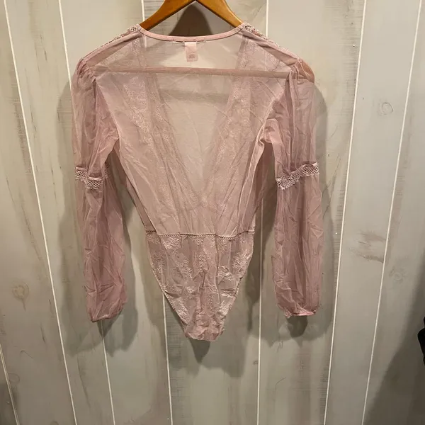 Cute sexy pink blush lace mesh bodysuit deep v-neck Victoria’s Secret festival - Image 10
