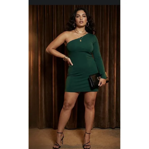 NEW Reformation Yara Asymmetrical Body-Con Minidress In Emerald Size Large - Image 2